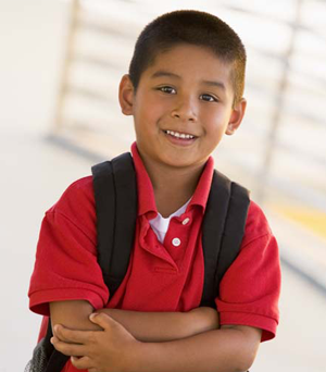 young boy with red shirt
